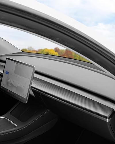 Matte Carbon Fiber Dashboard Cover and Front Door Cover Compatible with Tesla Model 3（2021