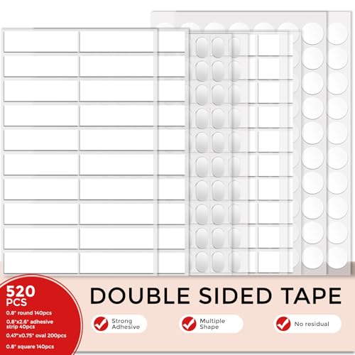 520pcs Double Sided Tape Wall Nano Sticky Dots Mounting Putty Two Sided Adhesive Strong Sticky Tack Multi (520 Count)