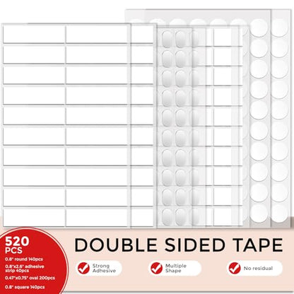 520pcs Double Sided Tape Wall Nano Sticky Dots Mounting Putty Two Sided Adhesive Strong Sticky Tack Multi (520 Count)
