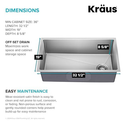 Stainless Steel 33 in 18 Gauge Undermount Sink KHU640