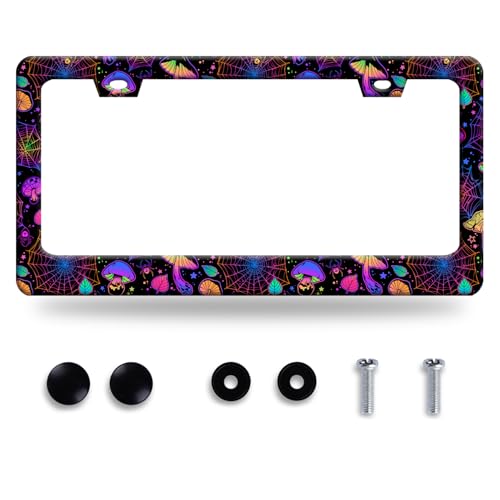 Hippie Mushroom License Plate Frame Stainless Steel Car Accessory6.3x12.3In