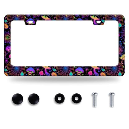 Hippie Mushroom License Plate Frame Stainless Steel Car Accessory6.3x12.3In