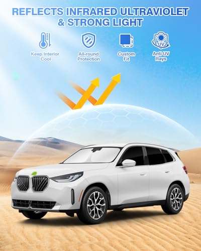 Sunshades for 2025 2026 BMW X3 Accessories Windshield Sun Shade Side Rear Window Shade Cover Sun Visor Shield Privacy Protection for Camping Keep Vehicle Cool Black 7PCS (7 Count)