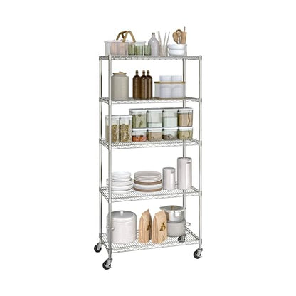 5-Tier NSF-Certified Steel Wire Shelving, 36"W x 14"D x 75.5"H, Silver