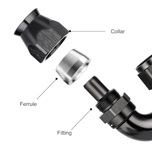 6AN 180 Degree PTFE One Piece Full Flow End Hose Fitting Aluminum Black