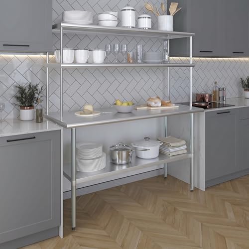Stainless Steel Work Table Double Tier Overshelf