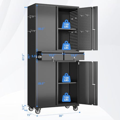 71 Inch Garage Storage Cabinet with 2 Drawers