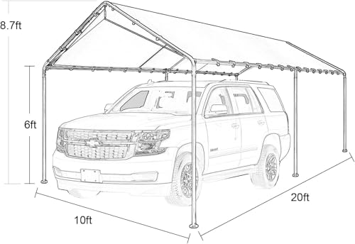 10'x20' Carport Heavy Duty Galvanized Car Canopy with Included Anchor Kit