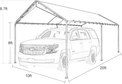 10'x20' Carport Heavy Duty Galvanized Car Canopy with Included Anchor Kit