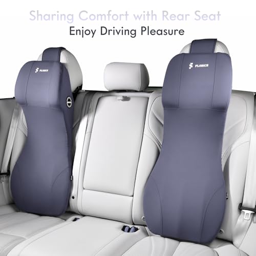 Integrated Car Seat Lumbar Support Pillow & Car Neck Pillow Memory Foam Back Cushion for Driving Car Seat Back Support Pillow for Car Seats Driver Back Neck Sciatica Pain Relief Cushion