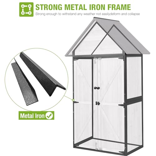 Sheds Outdoor Storage Wooden Garden Tool Shed with Metal Frame Sloped Roof and Adjustable 3 Tiers Shelves Outdoor Storage Cabinet for Backyard Garden Patio Lawn 67.1"