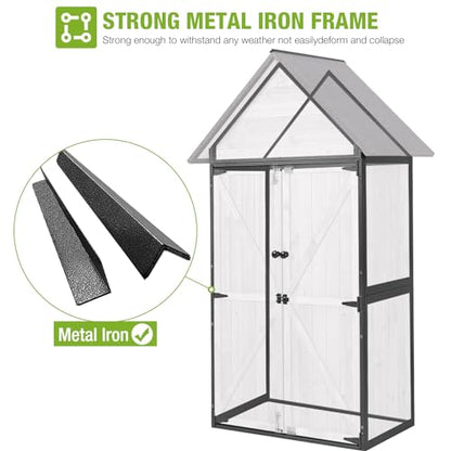 Sheds Outdoor Storage Wooden Garden Tool Shed with Metal Frame Sloped Roof and Adjustable 3 Tiers Shelves Outdoor Storage Cabinet for Backyard Garden Patio Lawn 67.1"