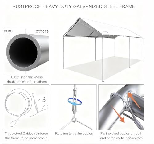 10'x20' Carport Heavy Duty Galvanized Car Canopy with Included Anchor Kit