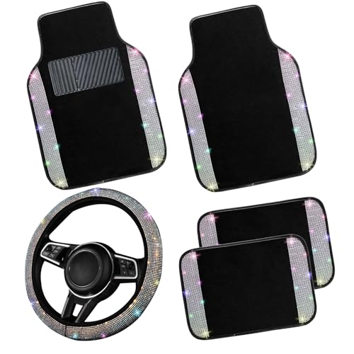 Bling Car Floor Mats Full Set and Steering Wheel Cover