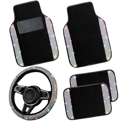 Bling Car Floor Mats Full Set and Steering Wheel Cover