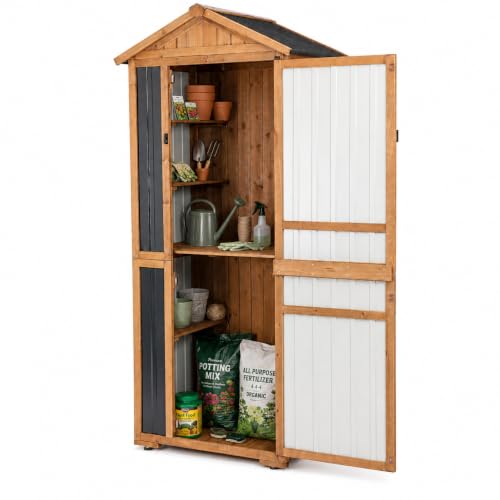 Outdoor Storage Cabinet Wooden Vertical Garden Tool Storage Shed