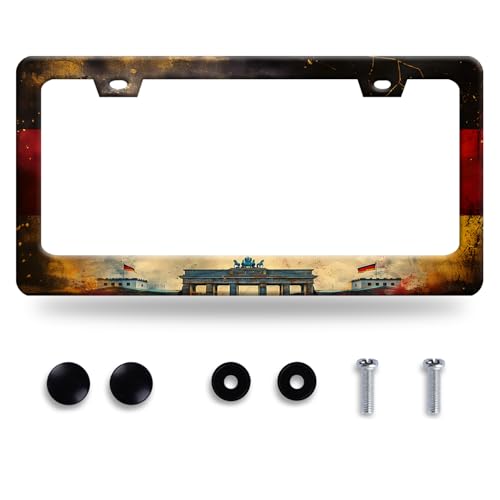 German Flag License Plate Frame Stainless Steel Car Accessory 6.3x12.3In