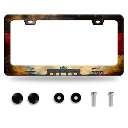 German Flag License Plate Frame Stainless Steel Car Accessory 6.3x12.3In