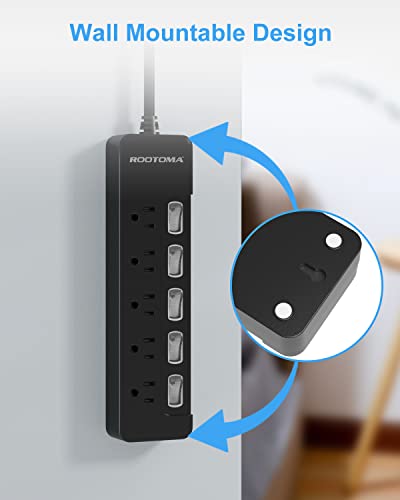Black Appliance Extension Cord with Individual Switches on Off