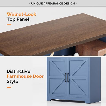 Blue Bookcase with Doors and Adjustable Shelves