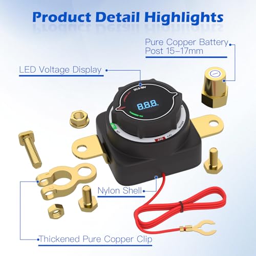 DC 5 80V Top Post Battery Disconnect Switch with Digital Voltmeter