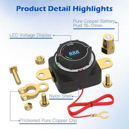 DC 5 80V Top Post Battery Disconnect Switch with Digital Voltmeter