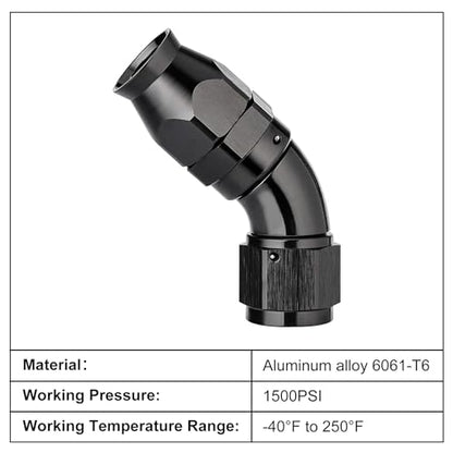 12AN 60 Degree PTFE One Piece Full Flow End Hose Fitting Aluminum Black