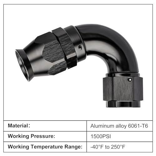 8AN 120 Degree PTFE One Piece Full Flow End Hose Fitting Aluminum Black