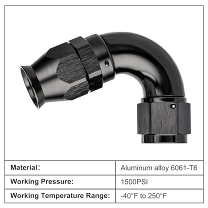 8AN 120 Degree PTFE One Piece Full Flow End Hose Fitting Aluminum Black