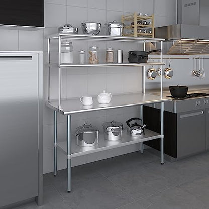 Stainless Steel Work Table Double Tier Overshelf