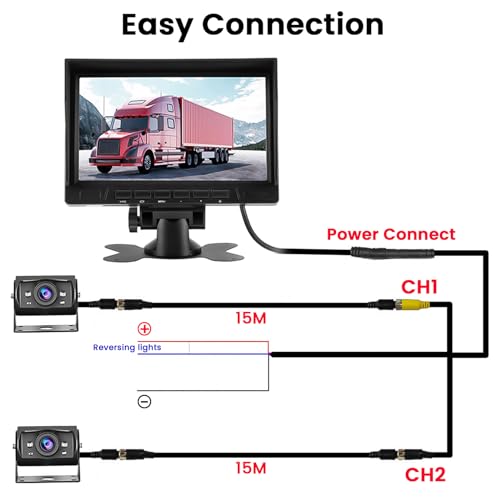 7'' Backup Camera Monitor Kit Dual RV Reverse Camera System (3 Count)