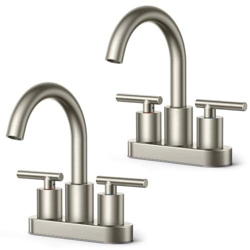 Bathroom Sink Faucet 3 Hole Brushed Nickel 4 Inch Centerset 2 Pack (2 Count)