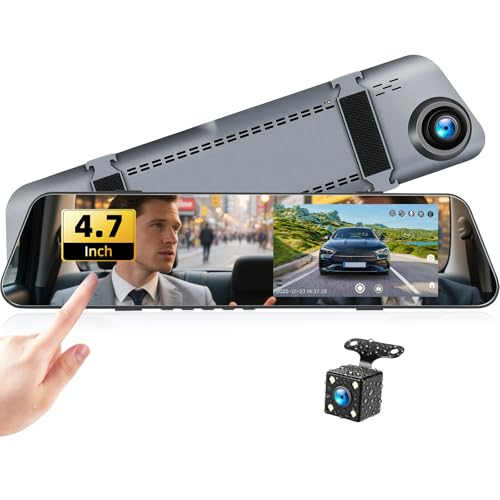 Mirror Dash Cam 4.7 Inch Rear View Mirror 720P Front and Rear View Dual Cameras with Super Night Vision