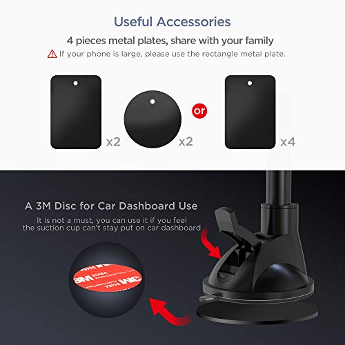 Long Arm Universal Magnetic Cradle Windshield Dashboard Cell Phone Mount Holder with 4 Metal Plates