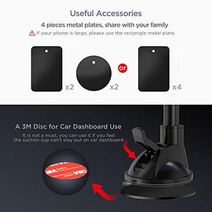 Long Arm Universal Magnetic Cradle Windshield Dashboard Cell Phone Mount Holder with 4 Metal Plates