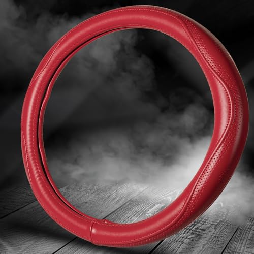 Top Grade Red Genuine Leather Steering Wheel Cover Women