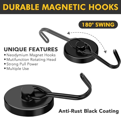Black Magnetic Hooks Heavy Duty 120LB Swivel Strong Magnet Hook (4 Count)