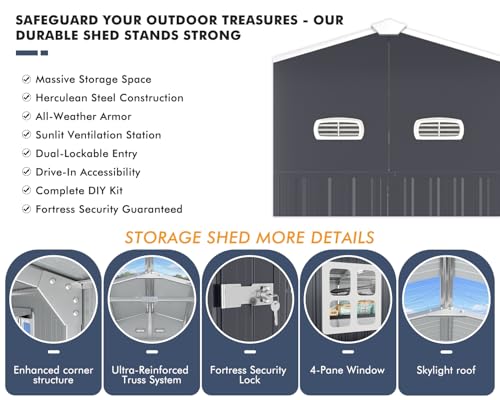 13x20x8.3 FT Metal Garage Shed Large Building Kits