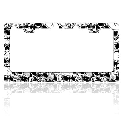 Black White Skull Skeleton License Plate Frame Stainless Steel 6 X 12 Inch