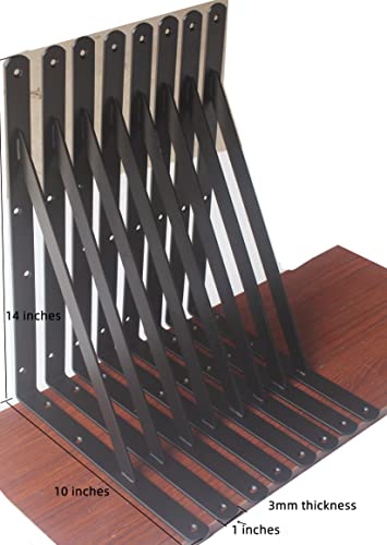 6 Pack L14 x H 10" Black Heavy Duty Shelf Brackets with Screws Metal Shelf Brackets Shelf Support Angle Brackets for Shelves L Brackets Heavy Duty Floating Shelf (6 Count)