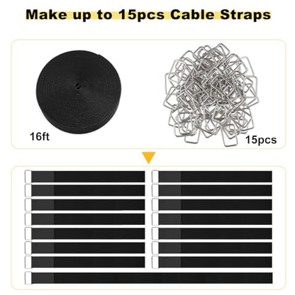 1.5"x16ft Hook and Loop Straps with 15 Metal Buckles