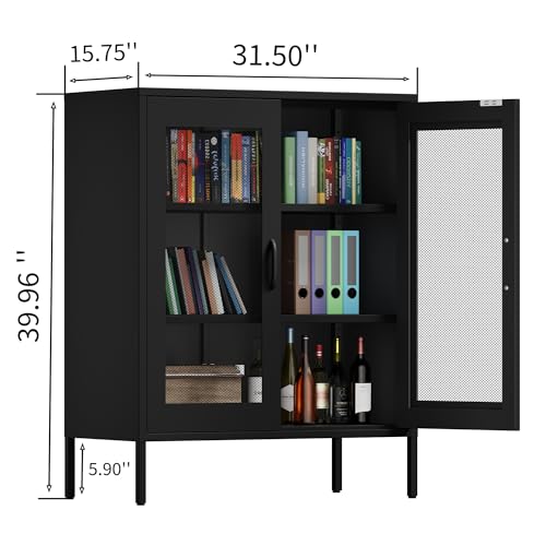 Metal Storage Cabinet with Mesh Doors and Shelves