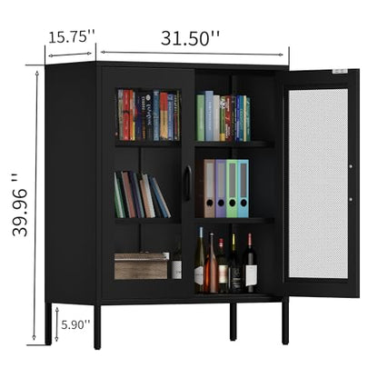 Metal Storage Cabinet with Mesh Doors and Shelves