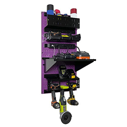 Power Tool Storage Organizer Kit Cordless Drill Holder Charging Station Rack 16” x 32” Metal Pegboard Organization System