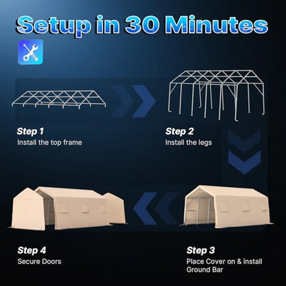 13x20 ft Carport 2 Roll up Doors & Vents Outdoor Portable Storage Shelter Garage Tent for Vehicle Boat Truck Anti