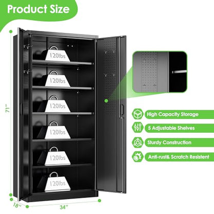Metal Storage Cabinets with 2 Doors and 5 Adjustable Shelves