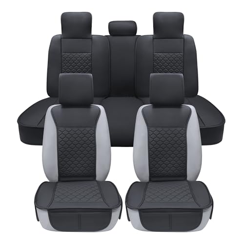 Car Seat Cover Full Set Leather Waterproof Front Rear Black