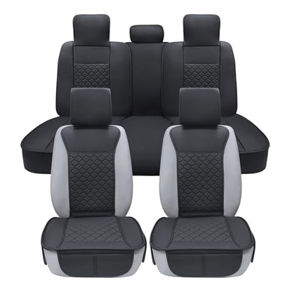 Car Seat Cover Full Set Leather Waterproof Front Rear Black