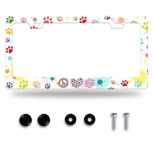 Dog Cat Paw License Plate Frame Stainless Steel Accessory 12.3x6.3Inch