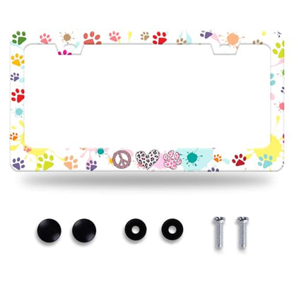 Dog Cat Paw License Plate Frame Stainless Steel Accessory 12.3x6.3Inch
